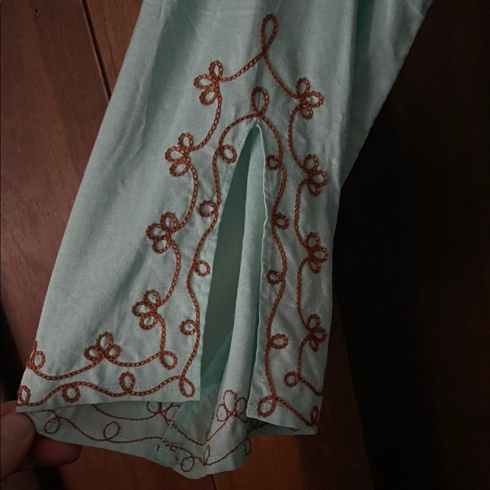 Moda International Turquoise Boho Dress with Brown Embroidery - Picture 4 of 7